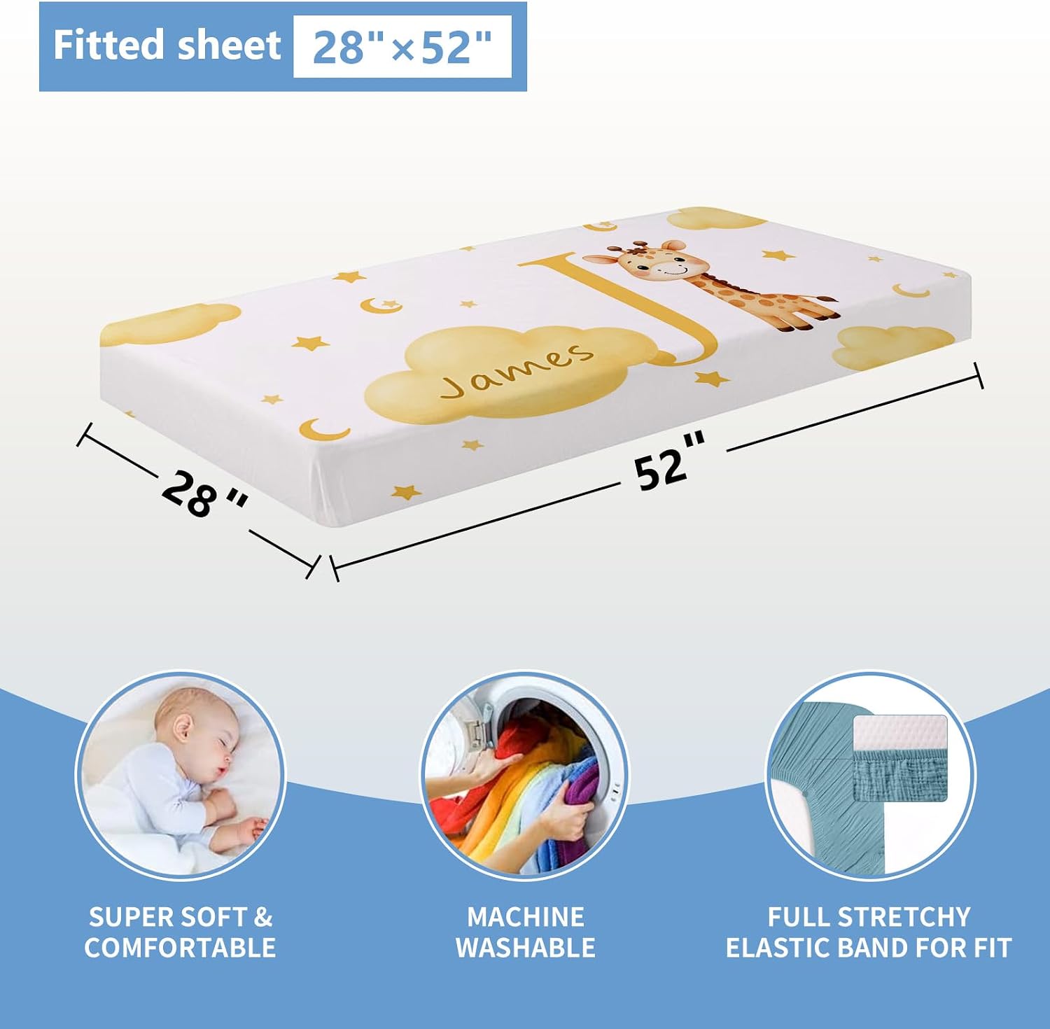 KAINSY Custom Crib Bedding Set, 5 Pcs Personalized Name Monogram Baby Crib Sets for Infants Toddlers, Yellow Giraffe Nursery Bedding Set for Boys Girls, Double Layer Baby Bedding Sets Customized Gifts