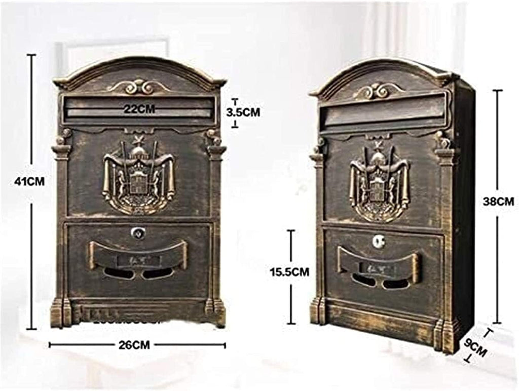 JYDQM Suggestion Box Mail Box Key Drop Box Lockbox Box Villa Outdoor Mailbox Cast Aluminum Newspaper Box Retro Home Postbox with Lock Outdoor