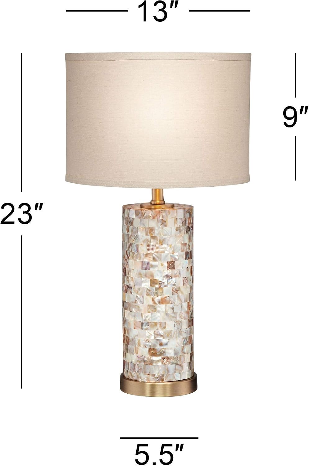 360 Lighting Margaret Coastal Accent Table Lamp 23' High Mother of Pearl Tile Cylinder Glass Cream Linen Fabric Drum Shade for Living Room Bedroom Beach House Bedside Nightstand Home Office