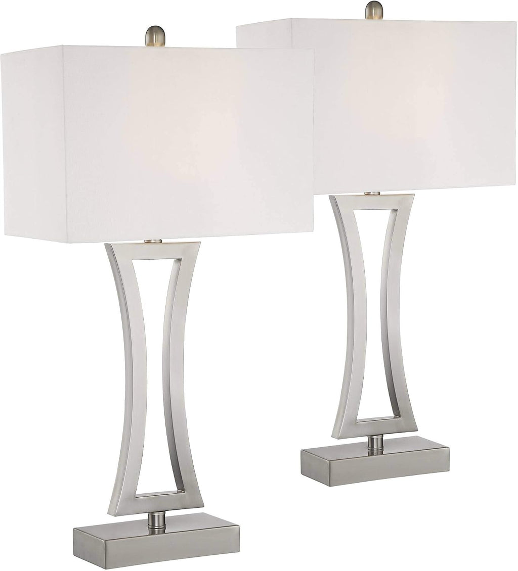 360 Lighting Roxie Modern Table Lamps 31' Tall Set of 2 Brushed Nickel Silver Metal Off White Fabric Rectangular Shade for Bedroom Living Room House Bedside Nightstand Home Office Entryway