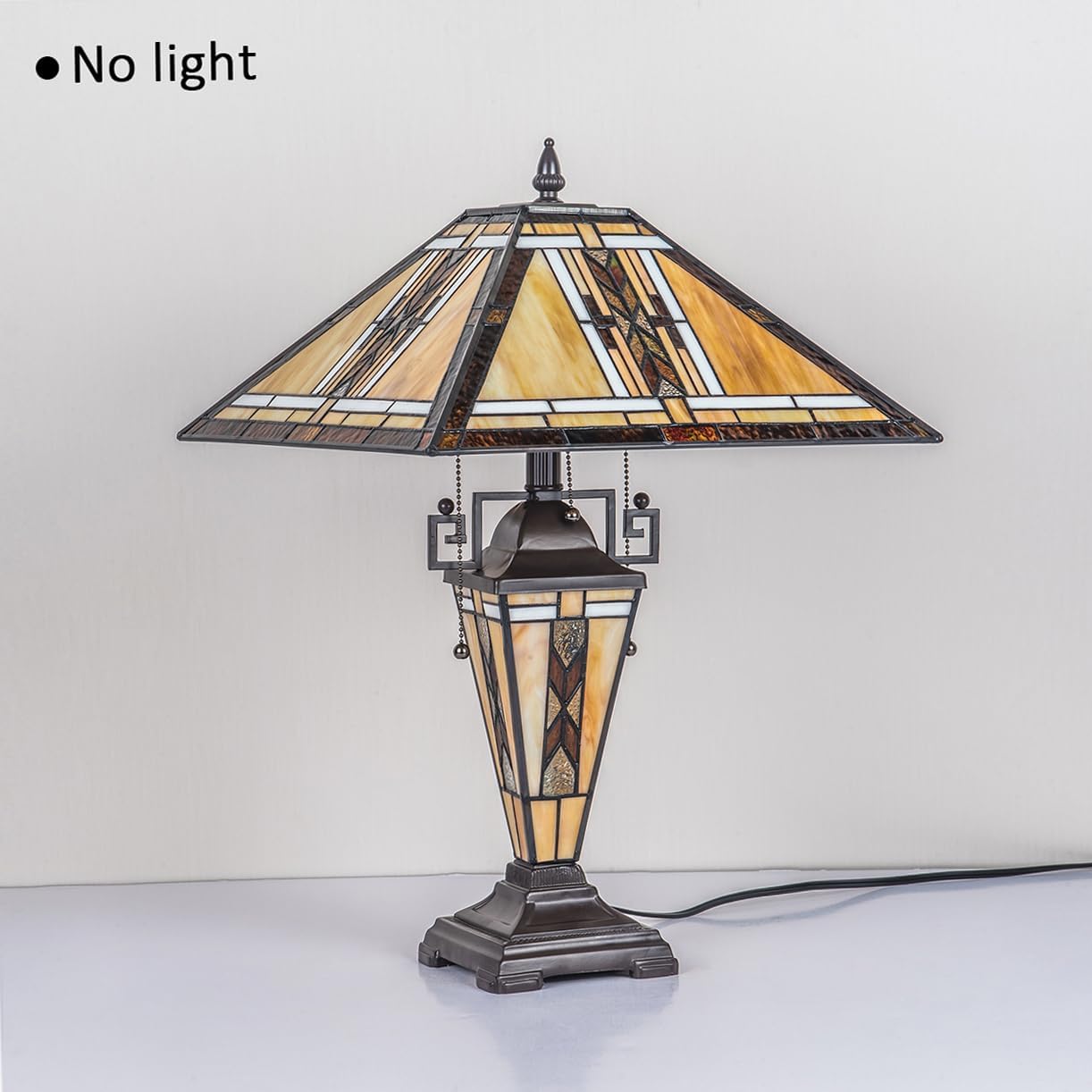 Tiffany Table Lamps with Nightlight,16' Wide Handmade Stained Glass Desk Lamp for Reading,3-Lights Mission Style Antique Nightstand Light for Living Room Bedroom Office