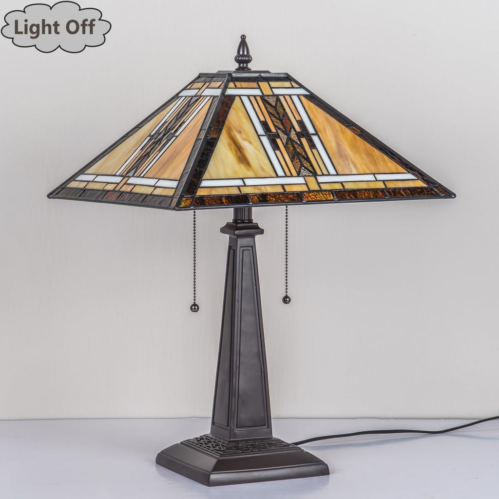 Tiffany Table Lamp,Mission Style Stained Glass Table Light,Antique Style 16 inch Large Desk Lamp,2 Lights Vintage Beside Reading Lamp for Living Room Bedroom Office