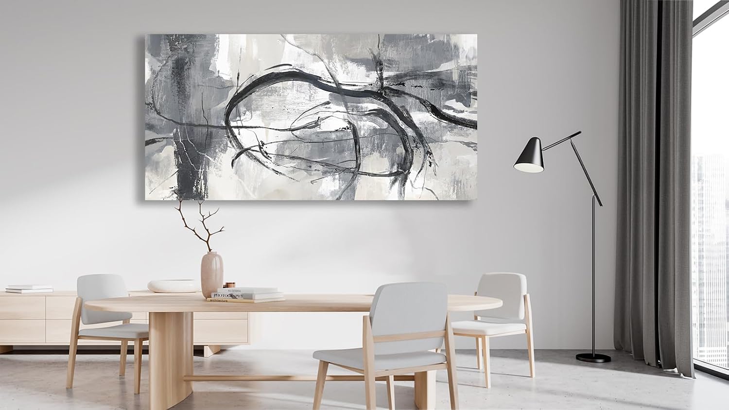 Shoci Large Abstract Wall Art - Black Gray White Canvas Picture for Living Room Modern Ink Lines Painting Print Decor Contemporary Artwork Wall Art for Bedroom Kitchen Home Office Decoration 29' X 58'