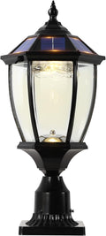Solar Outdoor Lamp Post Light with Dusk to Dawn Photocell, Waterproof Oil-Rubbed Black Pillar Light with Clear Glass, Aluminum Solar Pole Lamp with Pier Mount for Porch, Yard. Pathway