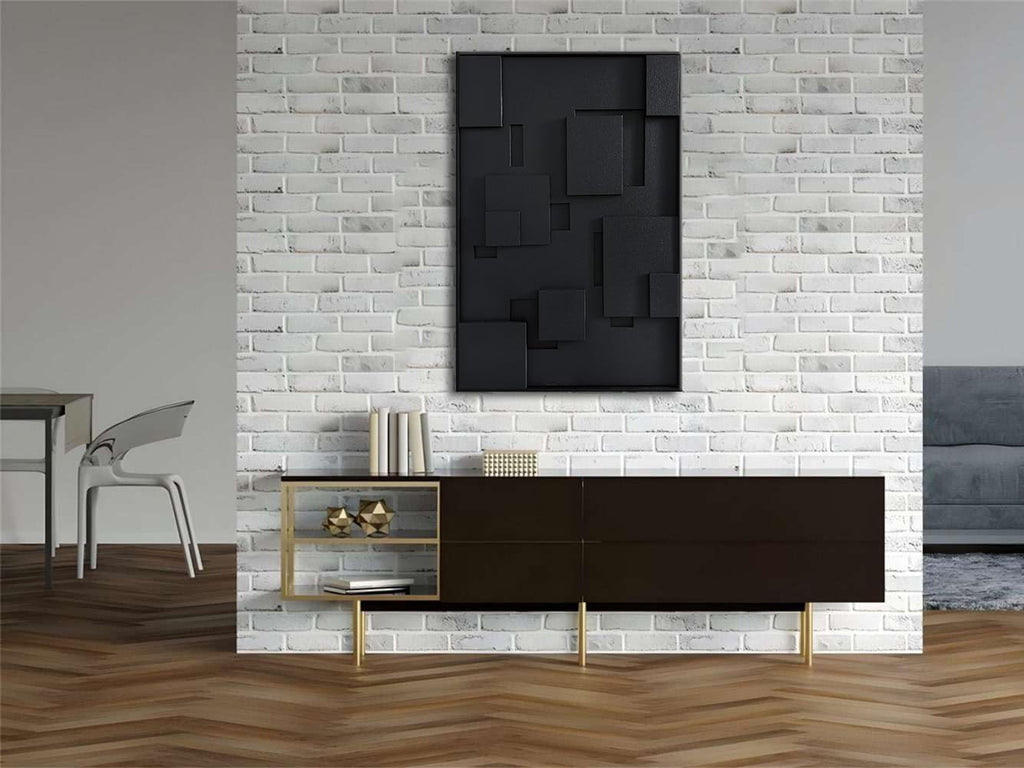 Slyart 3D Black Geometric Textured Plaster Wall Art, Handmade Contemporary Art Abstract Relief Painting, Framed Thick Texture Vertical Wall Art 24x36 Inch