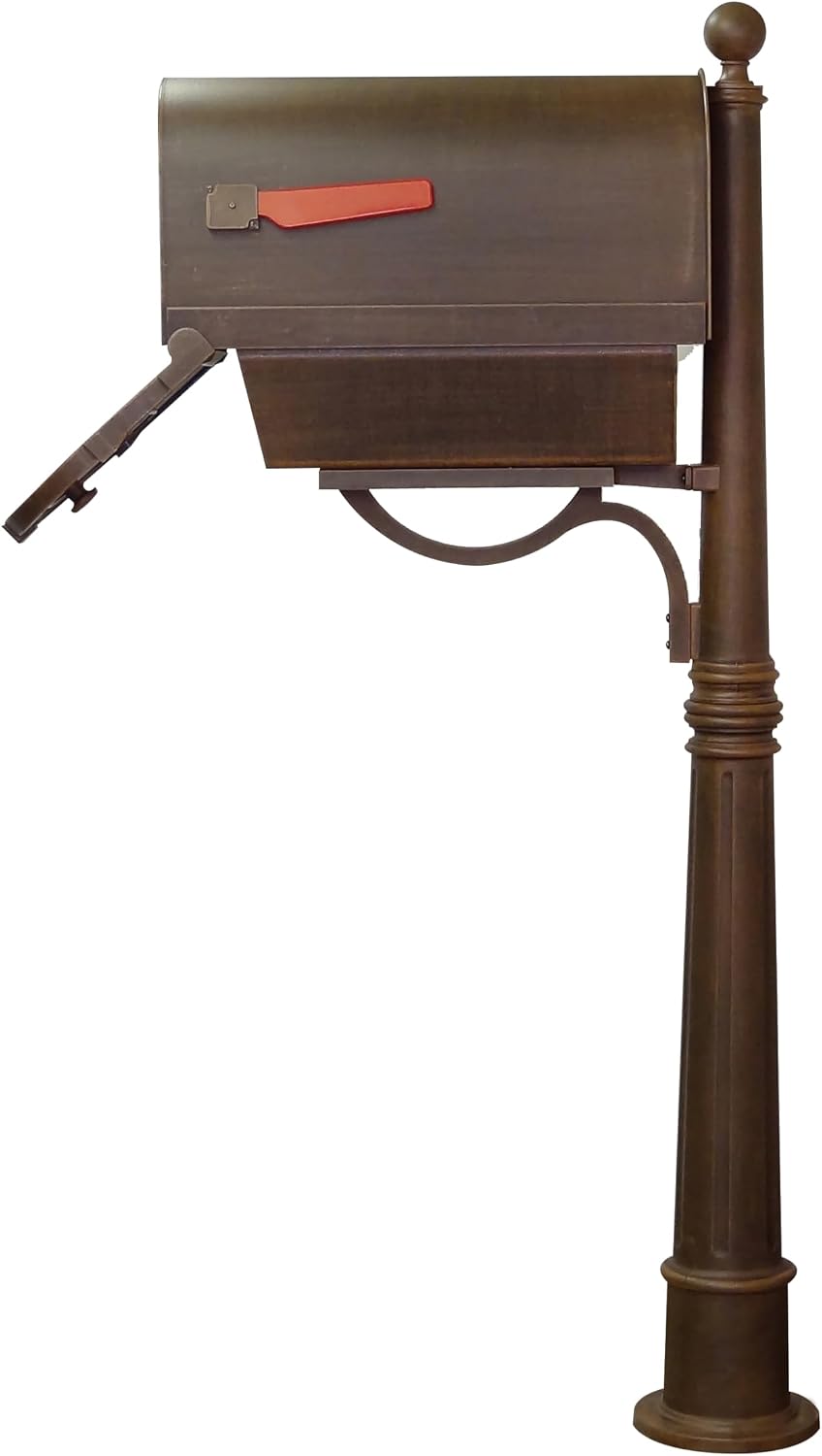 Special Lite Savannah Curbside Mailbox with Paper Tube with Ashland Post - Copper Aluminum Mailbox with Post - SCS2014-SPK600-CP