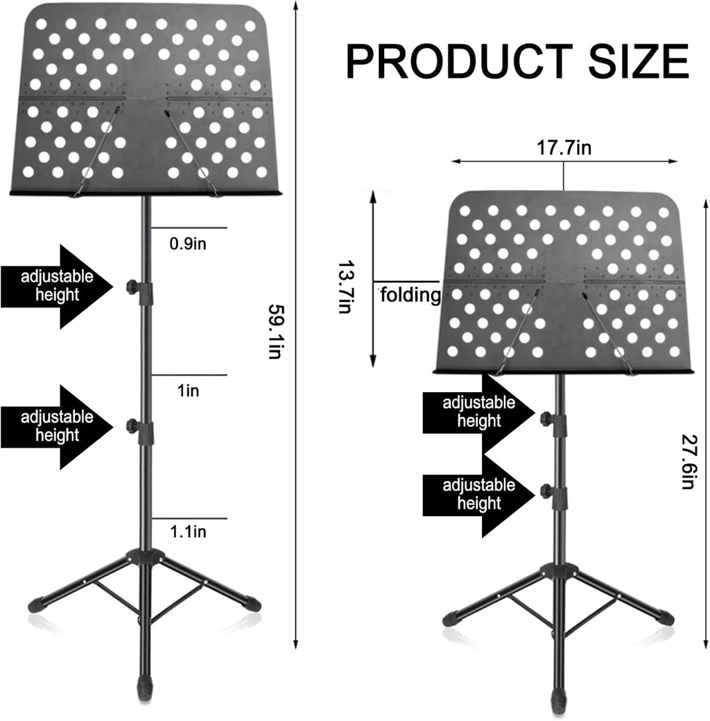Music Holder, Portable Sheet Music Stand with Carrying Bag, Height Adjustable, Sturdy, with Pages, Foldable Tripod, for Guitar, Piano, Drums, Violin Player, Easy to Install