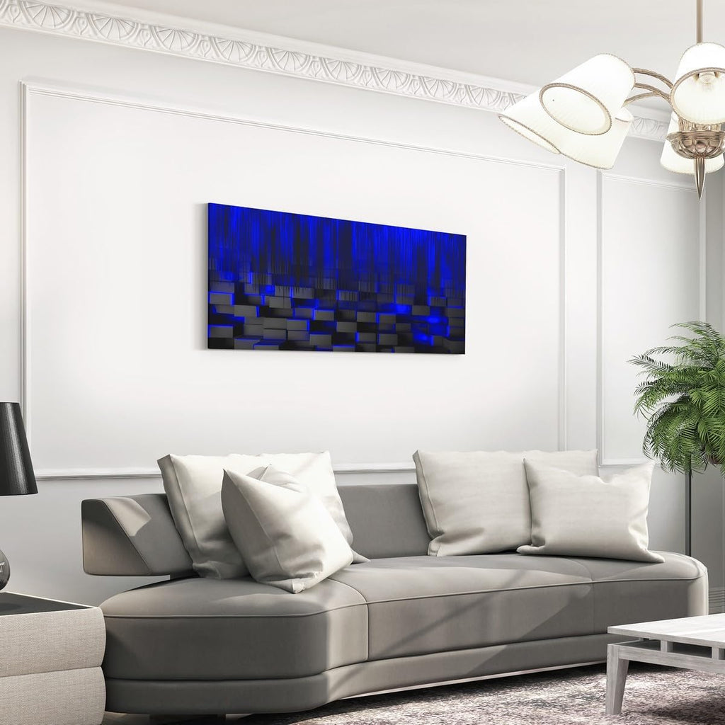 Feelyou Blue and Black Large Artwork 29'x58' for Home Decor Bathroom Office Decorations Artwork Posters Honeycomb Canvas Wall Art for Living Room Bedroom Strip Lines Painting