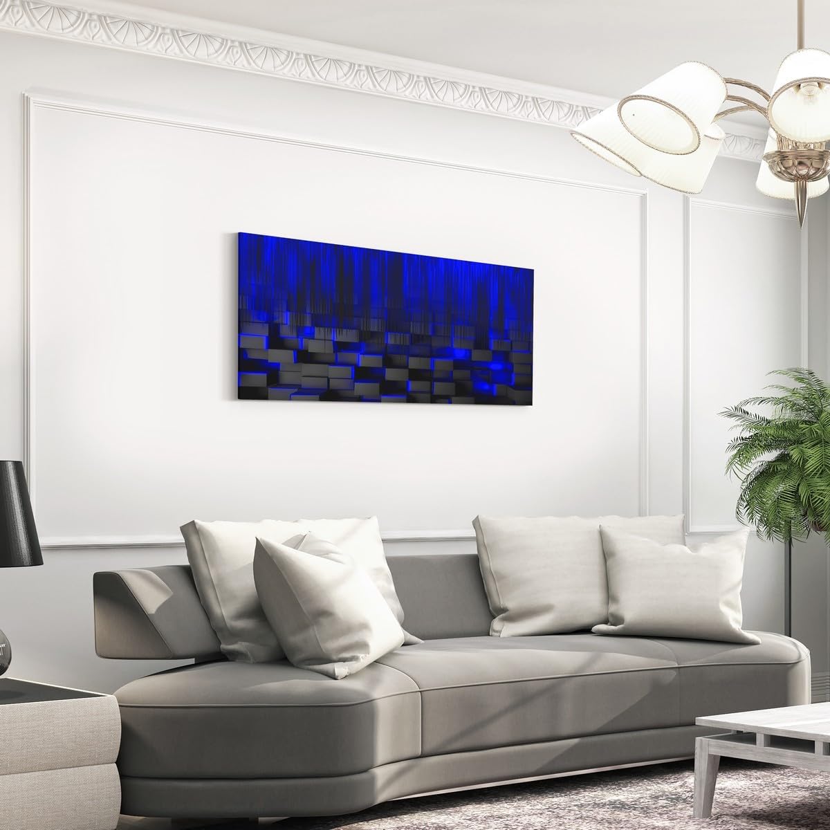 Feelyou Blue and Black Large Artwork 29'x58' for Home Decor Bathroom Office Decorations Artwork Posters Honeycomb Canvas Wall Art for Living Room Bedroom Strip Lines Painting