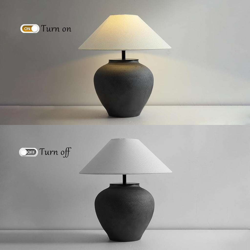 Farmhouse Table Lamps Black 18.8' Tall Ceramic Table Lamp Rustic Southwestern Clay Pot Ceramic Lampshade with Fabric Shade Bedside Nightstand for Living Room Bedroom House Office Entryway (Black)