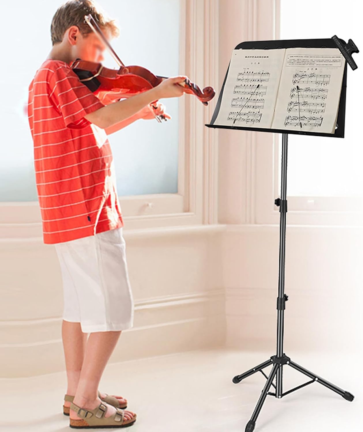Music Holder, Portable Sheet Music Stand with Carrying Bag, Height Adjustable, Sturdy, with Pages, Foldable Tripod, for Guitar, Piano, Drums, Violin Player, Easy to Install