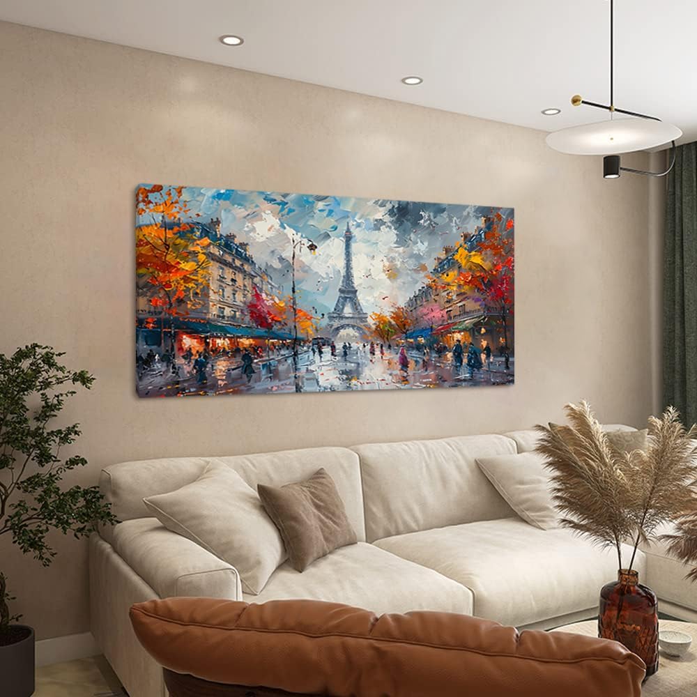 Piy Painting Eiffel Tower in Paris French Landscape Street View Wall Art Decor Artwork for Bedroom (30x60 Inches)
