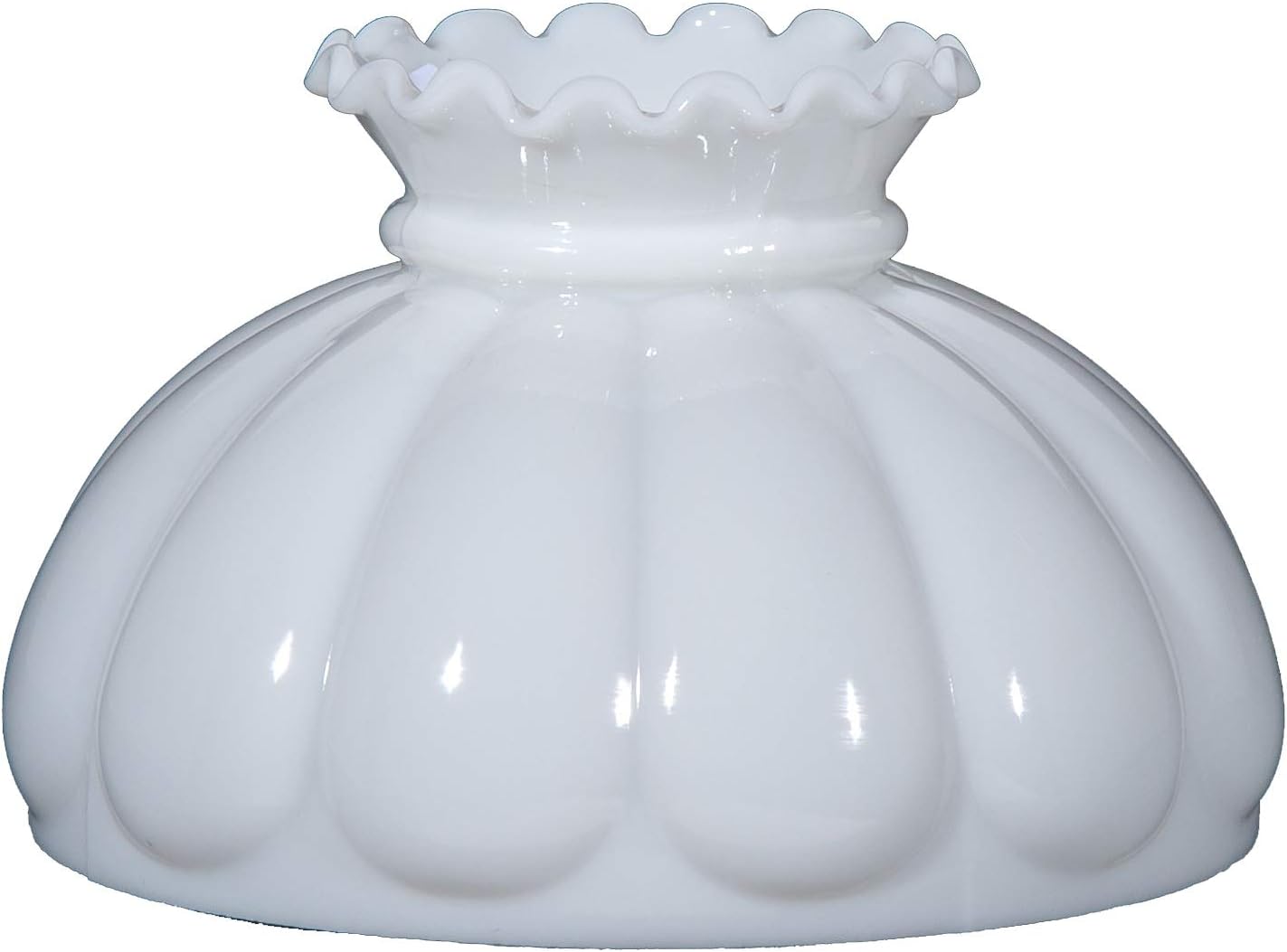B&P Lamp® 9 7/8' Fitter Opal White Glass Melon Style Student Lamp Shade with Crimp Top Design