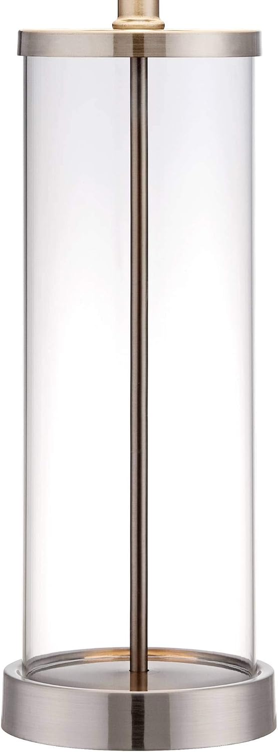 360 Lighting Modern Coastal Style Table Lamps 26' High Set of 2 Fillable Clear Glass Steel Metal White Empire Fabric Shade for Living Room Bedroom Beach House Bedside Nightstand Home Office