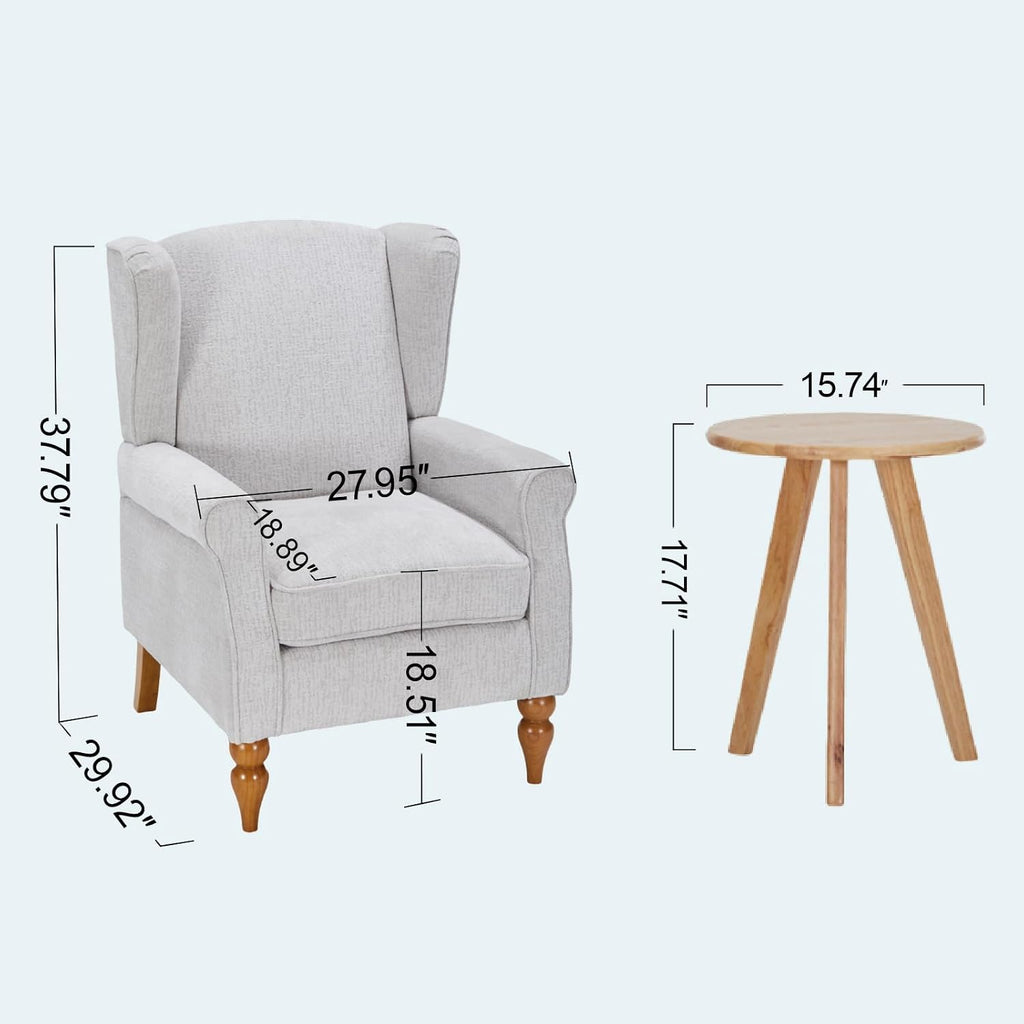 Mid-Century High Wingback Chair Set of 3,Modern Fabric Accent Chair Armchair with Solid Wood Coffee Table,Leisure Single Sofa Chair for Living Room,Club,Home Reception,Beige