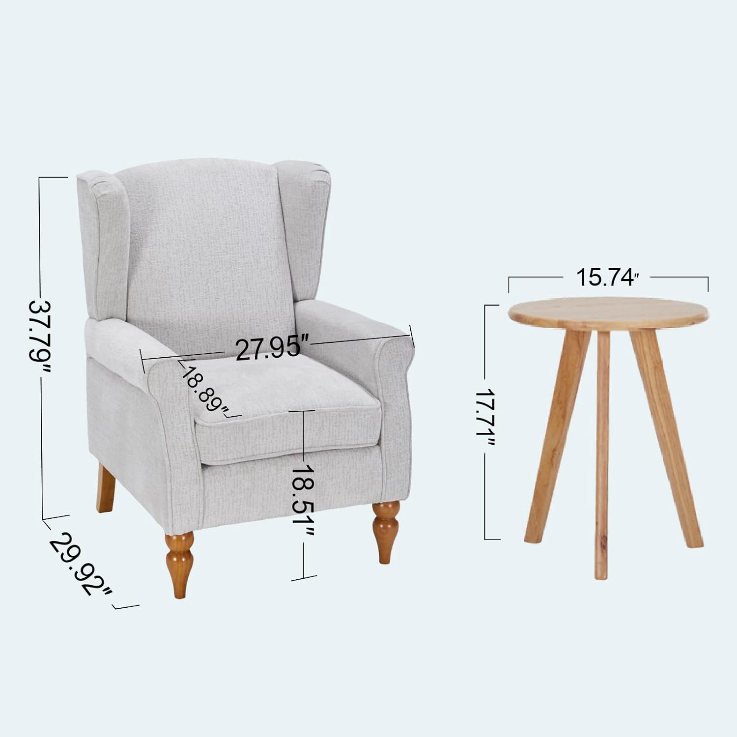 Mid-Century High Wingback Chair,Modern Fabric Accent Chair Armchair with Solid Wood Coffee Table Set,Leisure Single Sofa Chair for Living Room,Club,Home Reception,Beige