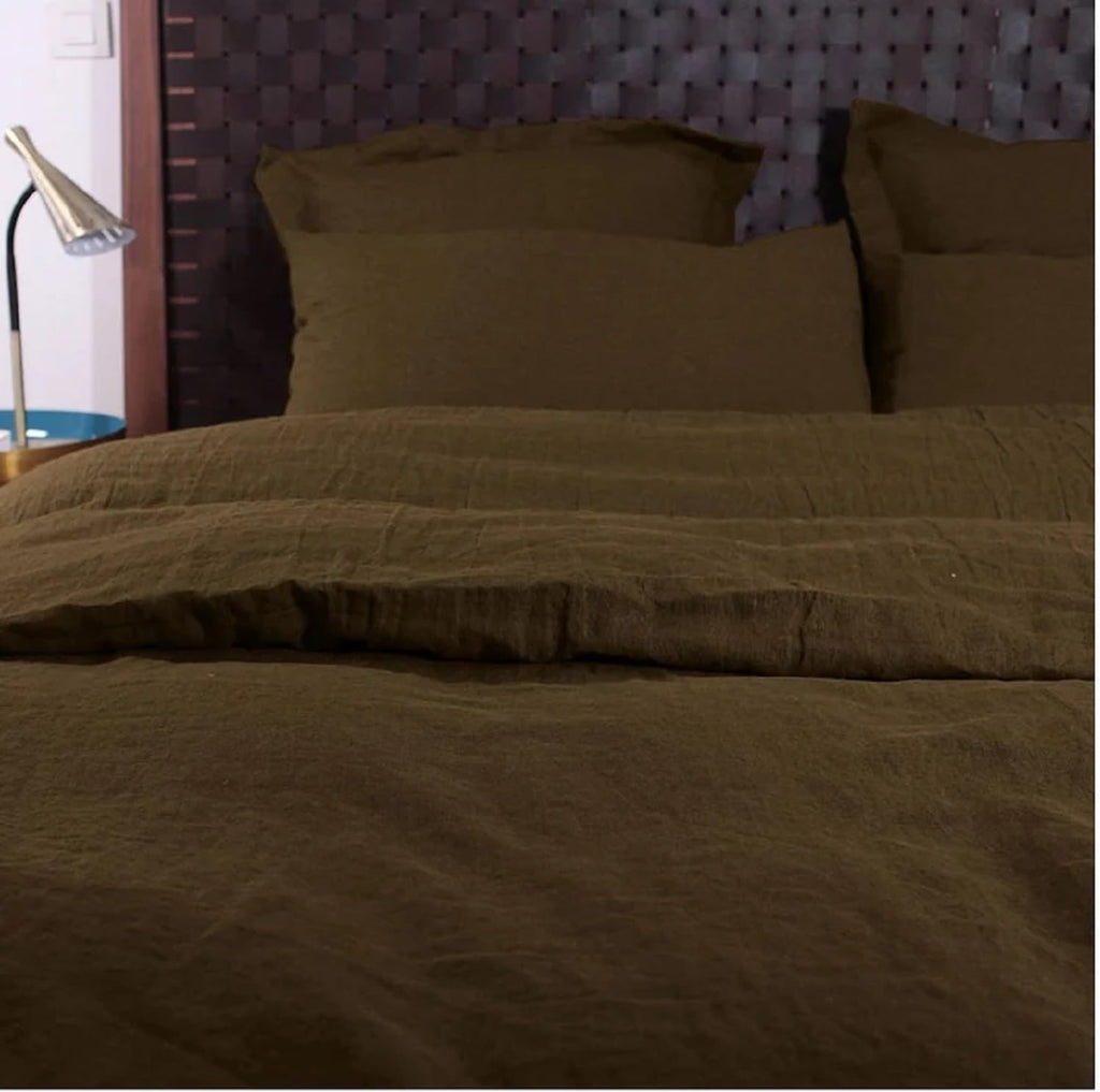 Coffee Color Washed Cotton Duvet Cover/Stonewashed Cotton Bedding/Twin Full Queen King/Toddler Cotton Reversible Bedding Set 2 Pillow Cover (King 90X104)
