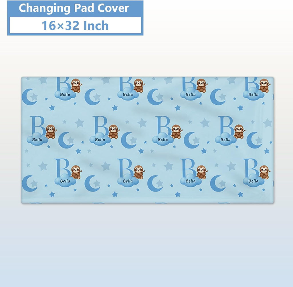 KAINSY Custom Crib Bedding Set, 5 Pcs Personalized Name Monogram Baby Crib Sets for Infants Toddlers, Blue Sloth Nursery Bedding Set for Boys Girls, Double Layer Baby Bedding Sets Customized Gifts