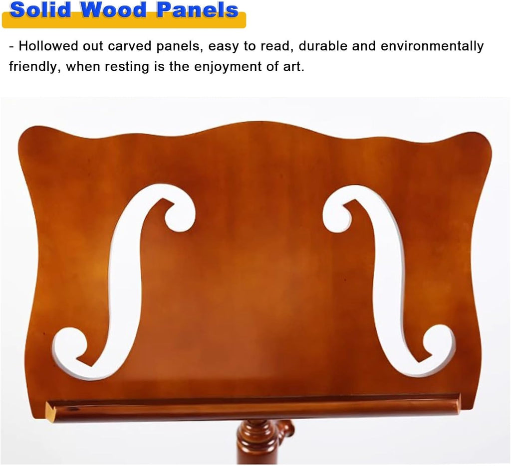 Wooden Carving Sheet Music Stand, Ultra-Stable Lifting Musicians Podium for Classroom, Floor Stand Music Books Racks for Violin/Guitar/Ukulele