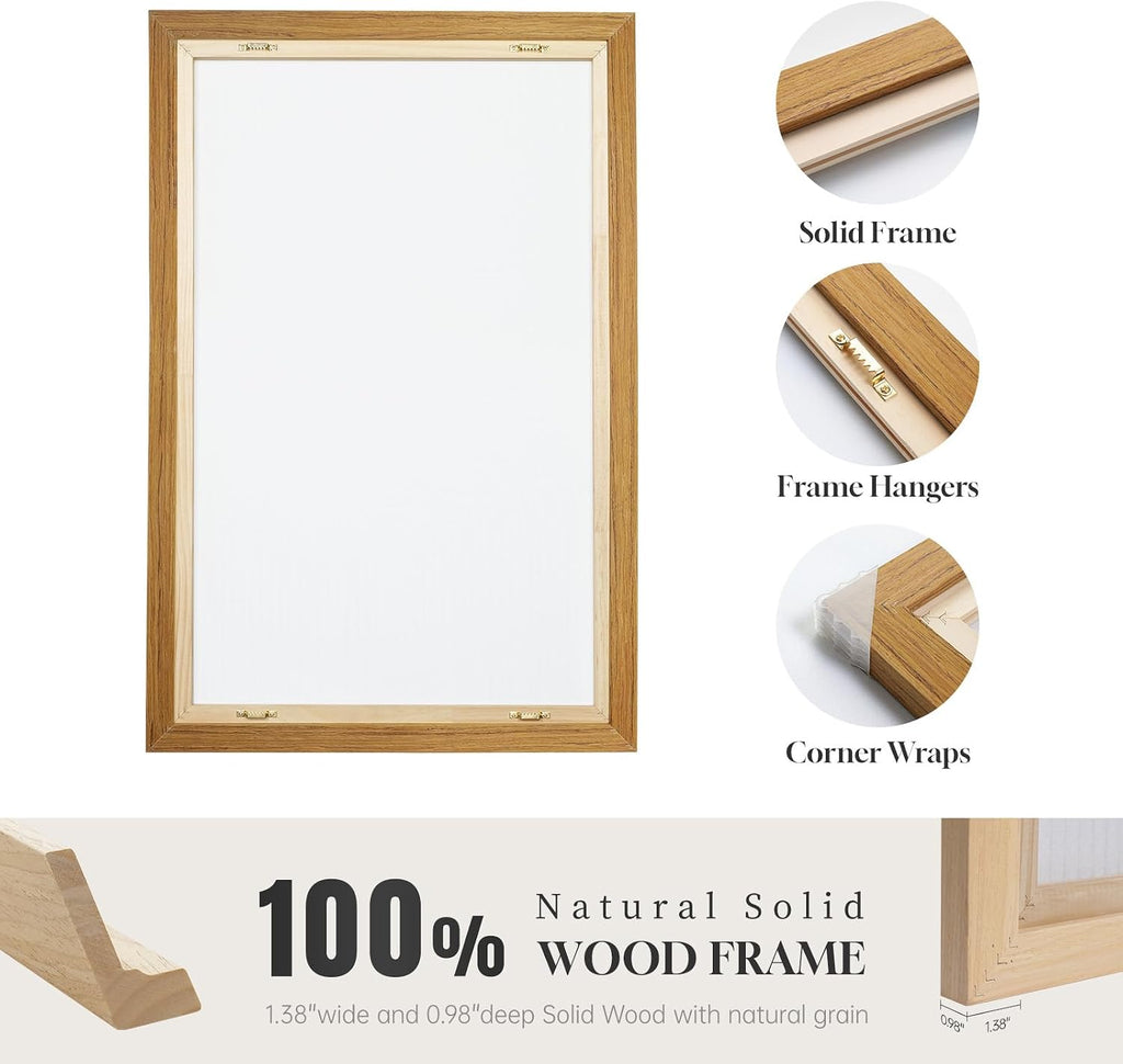 Large Framed Neutral Abstract Landscape Set of 3 Living Room Wall Art, Modern Misty Pine Forest Canvas Artwork for Walls, Beige Rustic Farmhouse Nature Wall Decor for Bedroom Hallway Office, 24x36 In