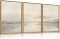 LHIUEM Large Abstract Neutral Beige Pastel Framed Canvas Wall Art,Modern Watercolor Lakes Wall Decor,Nature Mountain Minimalist Artwork for Living Room,Bedroom,Dining Room,Office -24'x36'x3