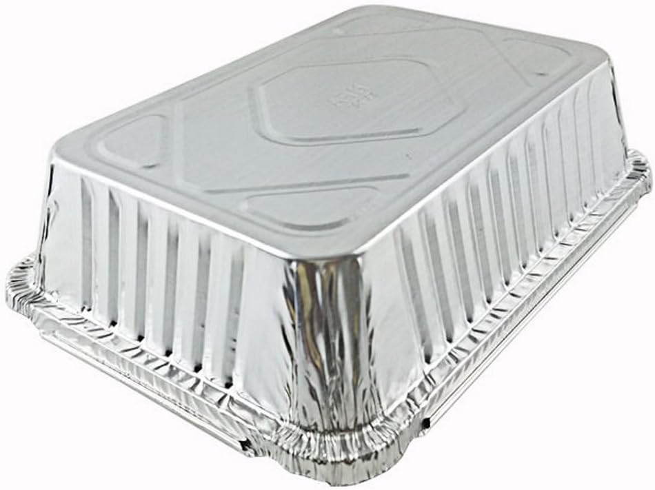 PACTOGO 2 1/4 lb. Oblong Deep Aluminum Foil Take-Out Pan with Board Lid Disposable Containers 8.44' x 5.94' x 1.81' (Pack of 250 Sets)