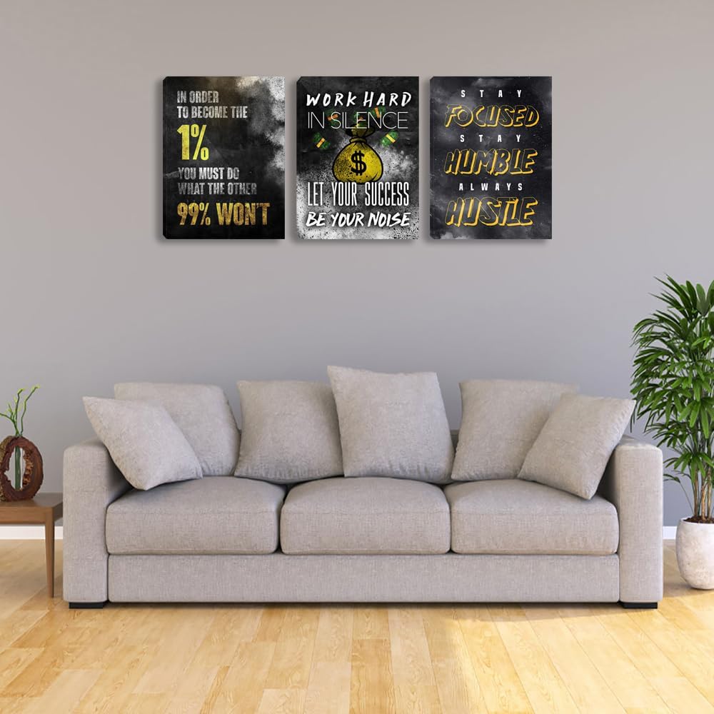 Motivational Canvas Wall Art Inspirational Entrepreneur Hustle Poster Prints Art Office Decor Work Hard Quotes Poster Pictures Framed Artwork Decor for Office Workplace Living Room(60''Wx 28''H)