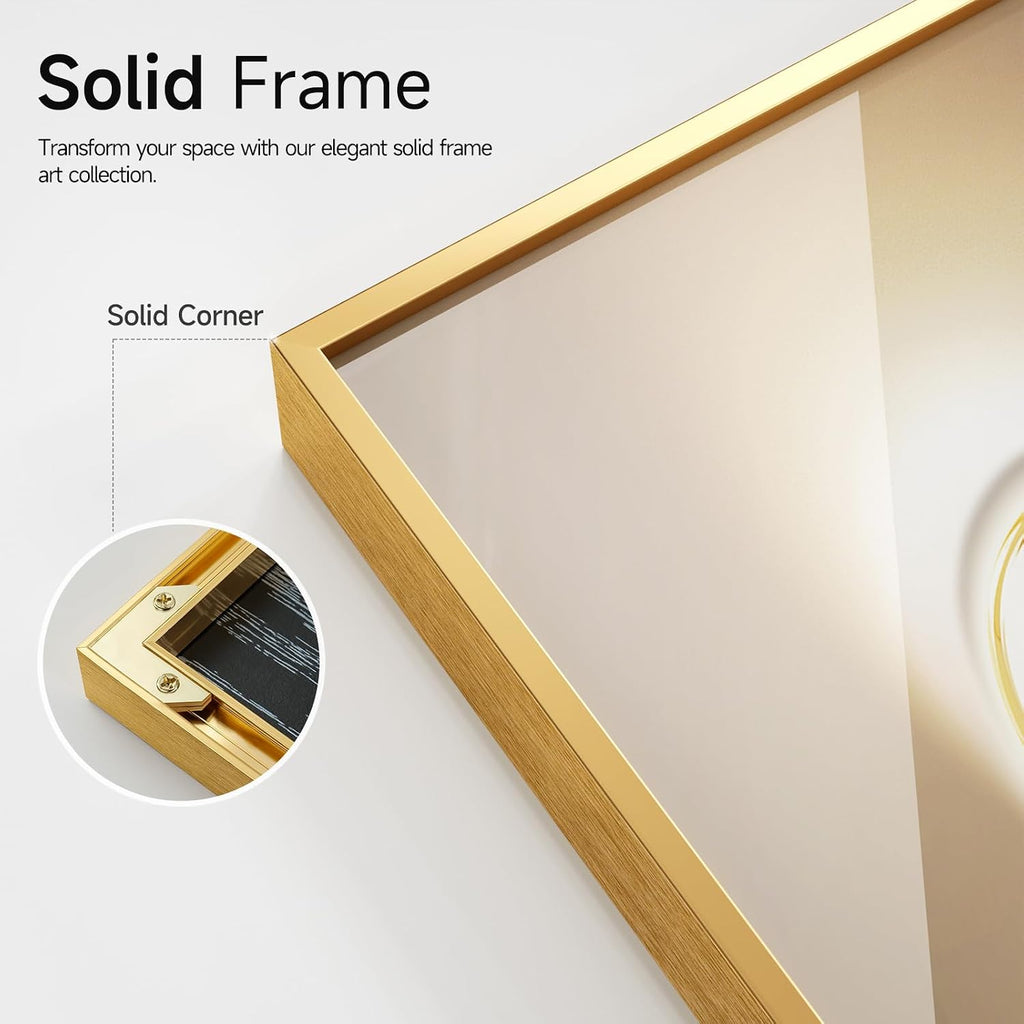 Framed Modern Luxury Gold Wall Art for Living Room, Set of 3 Piece Contemporary Paintings Artwork for Walls, Golden Prints Pictures with Gold Frame, Wall Decor for Home Office - Total 30' x 60'