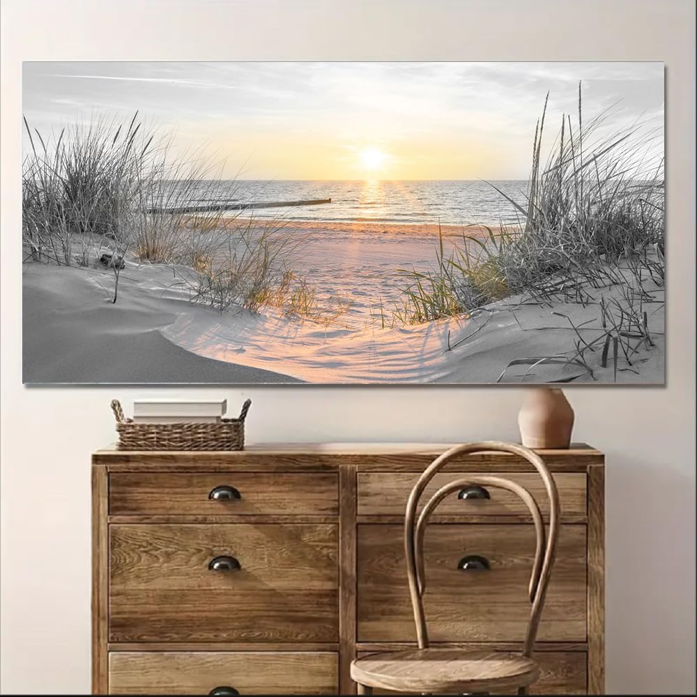Yxbhhym-Large Wall Decor Living Room Black and White Sunset Beach Prints Art Ocean Picture Coastal Decor Seascape Artwork Sea Painting Poster Bedroom Wall Art Framed Office Home Decoration