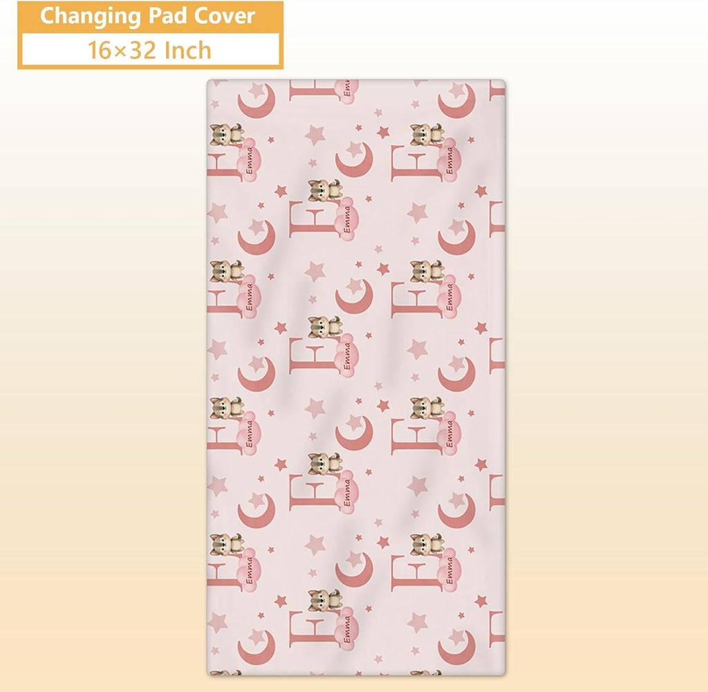 Terwex Personalized Crib Bedding Set, 5 Pcs Custom Nursery Bedding Sets with Name, Infant Bedding Set for Baby Girls Boys, Pink Fox Double Layer Baby Crib Set, Toddlers Babies Kids Customized Gifts