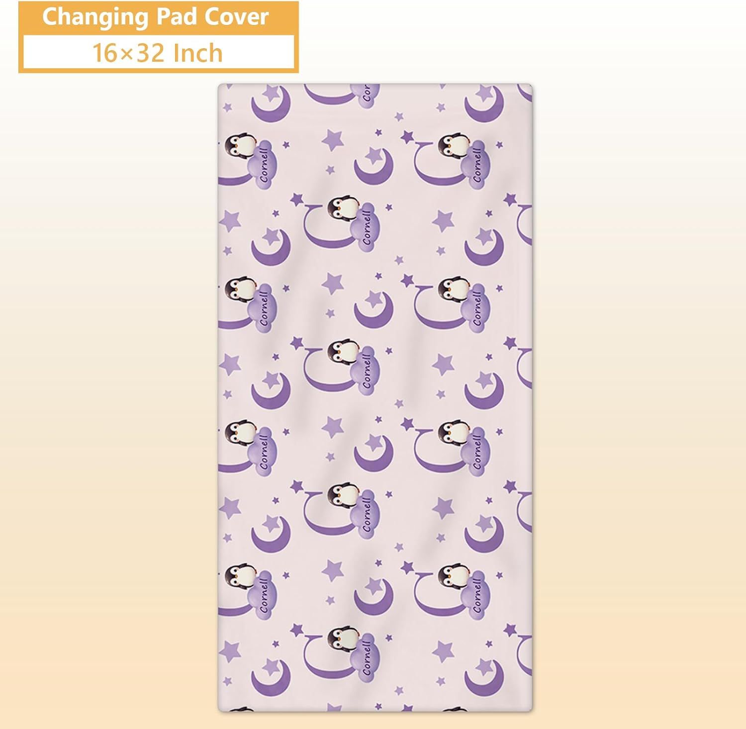 Terwex Custom Baby Bedding Set, 5 Pcs Personalized Baby Crib Sets with Name, Toddler Bedding Set for Baby Girl Boy, Purple Penguin Double Layer Nursery Bedding Set, Customized Gift for Infant Newborn