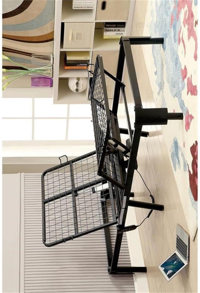 BOWERY HILL Modern Adjustable Twin/Full Bed Frame, Heavy Duty High Carbon Steel, Black Finish, Solid Rivet Construction, Industrial Style with Casters and Headboard Brackets, 64' L x 39' W x 7' H