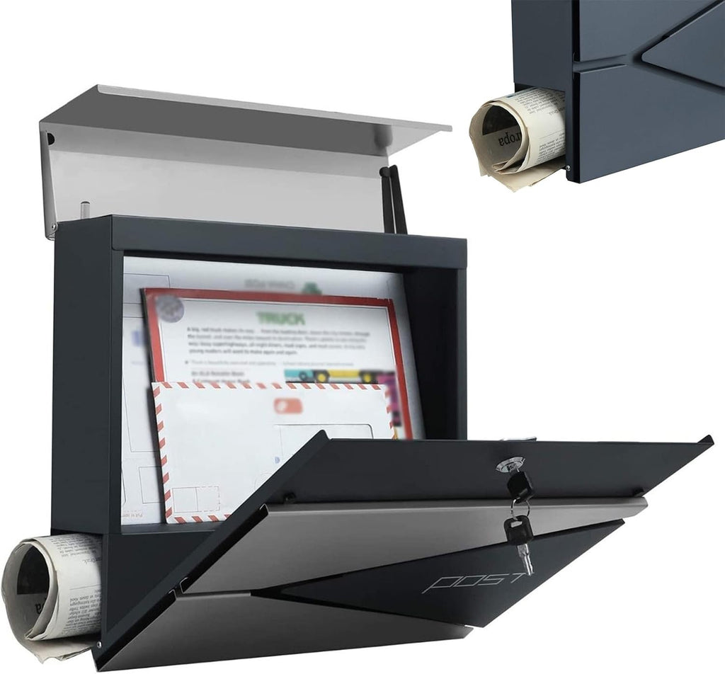 Wall-Mount Mailbox, Brushed Stainless Steel Panel, Rust Resistant Large Capacity House Mailbox, Modern Drop Mailboxes for Outside, Metal Post Box(A)
