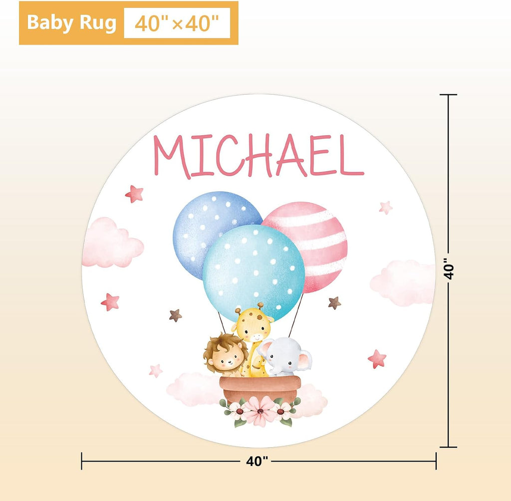 Terwex Personalized Baby Bedding Set, 5 Pcs Custom Infants Bedding Set with Infant Name, Double Layer Crib Set for Boys Girls, Customized Gifts for Nursery Toddlers Baby Shower, Hot Air Balloon Animal