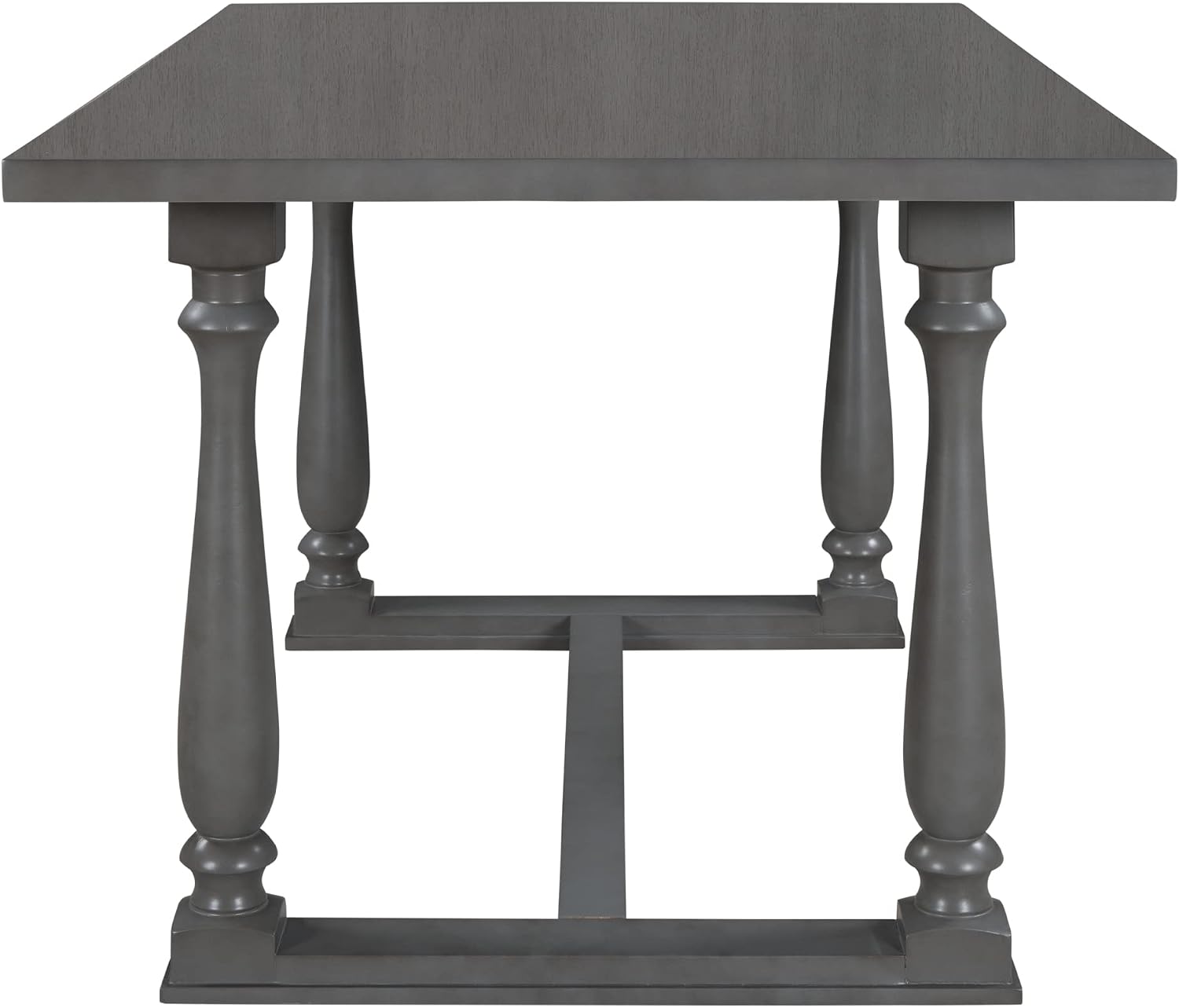 Retro 6-Piece Kitchen Dining Table Set with Comfortable Upholstery Chairs and Bench, Solid Wood Dining Table with Special-Shaped Legs, Suitable for Family Use (Gray-Comfort)
