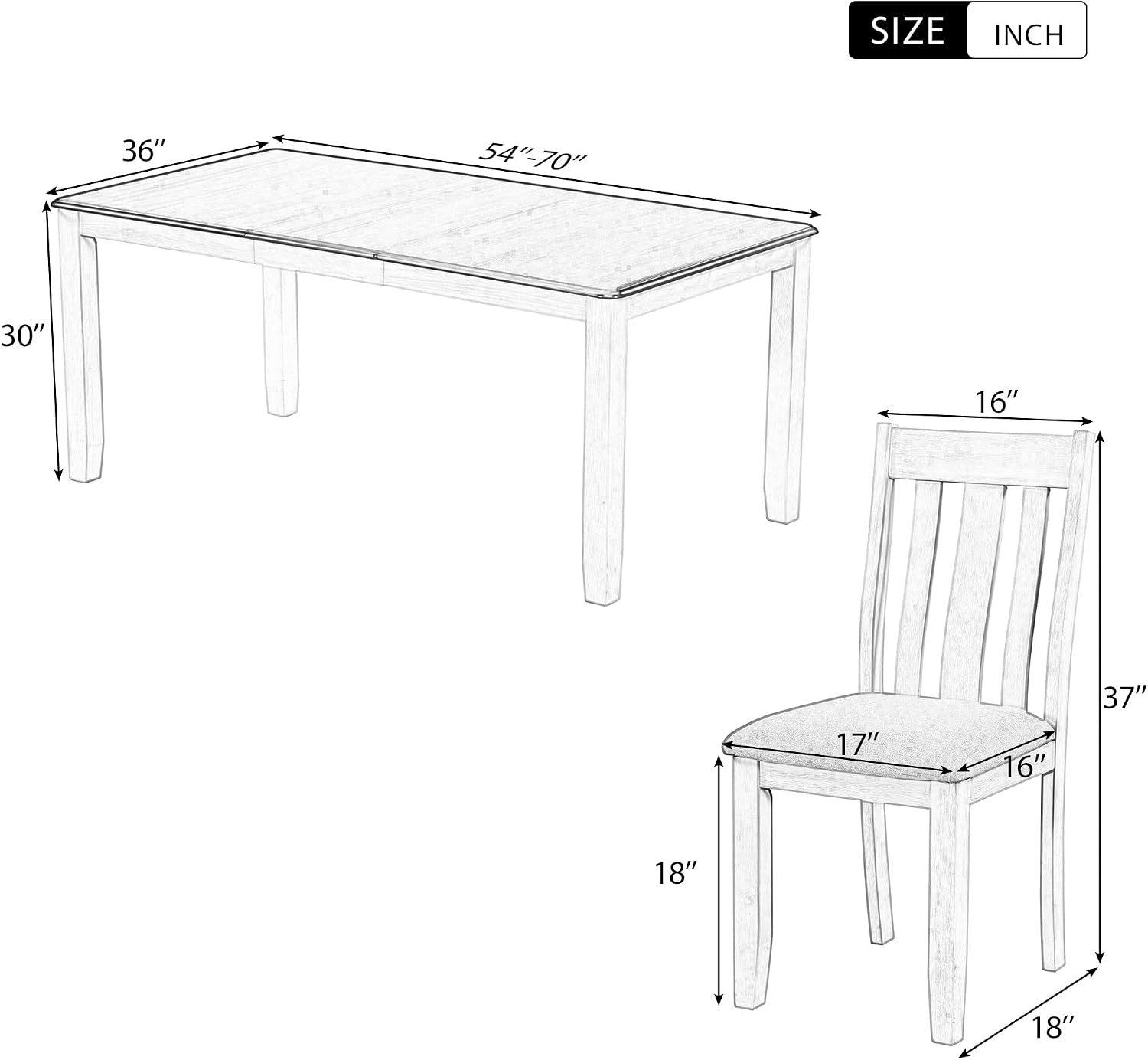 Rustic 7-Piece Kitchen Dining Table Set, Retro Solid Wood Dining Table Set for 6, Rectangle Extendable Table with 6 High Back Upholstered Chairs for Kitchen Dining Room