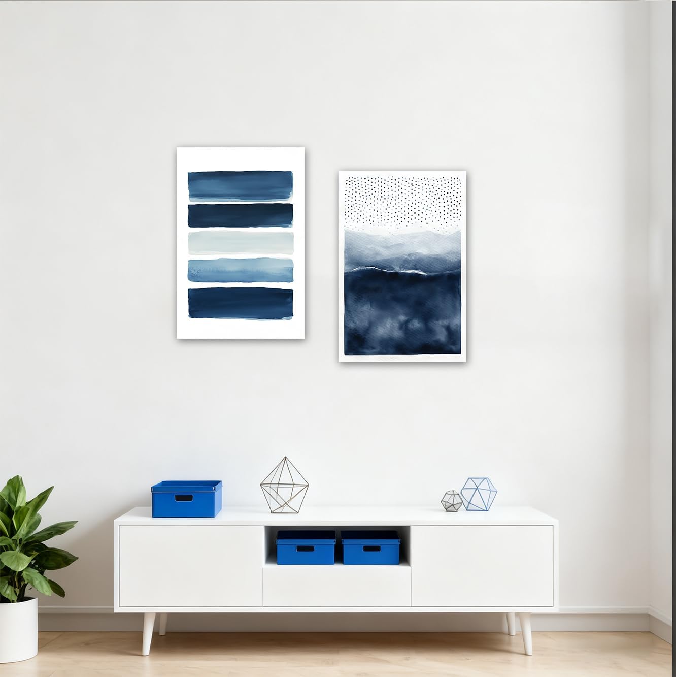 SWQYLB Navy Blue Canvas Wall Art 2 Pieces Neutral Blue and White Abstract Paintings Wall Decor Watercolor Pictures for Modern Minimalist Print Office Decor Framed (24x36inchx2 Pieces)