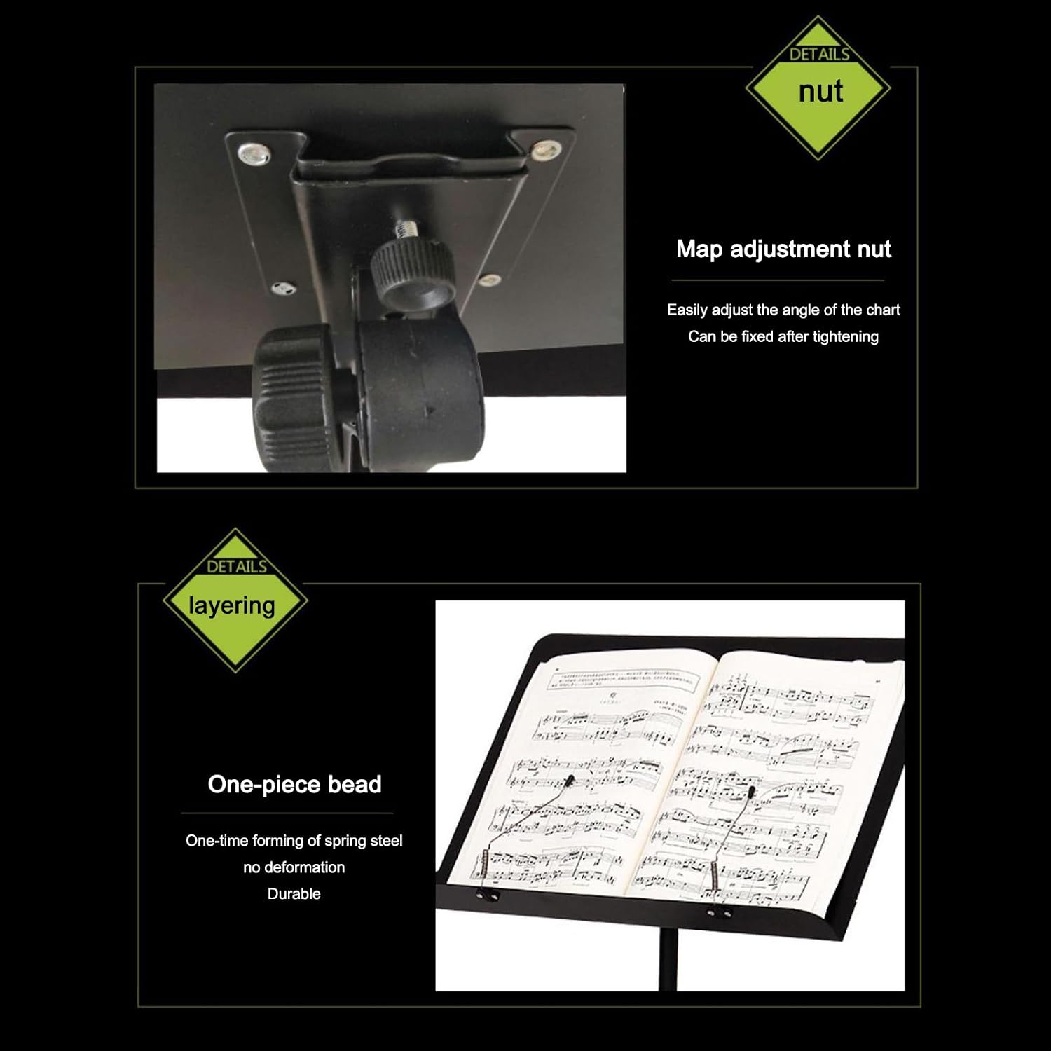 Portable Music Stand, Folding Sheet Music Stand with Microphone Stand & Carrying Bag, Height Adjustable, Non-Slip, Metal Tripod, for Guitar, Violin, Ukulele, Drums, for Laptop