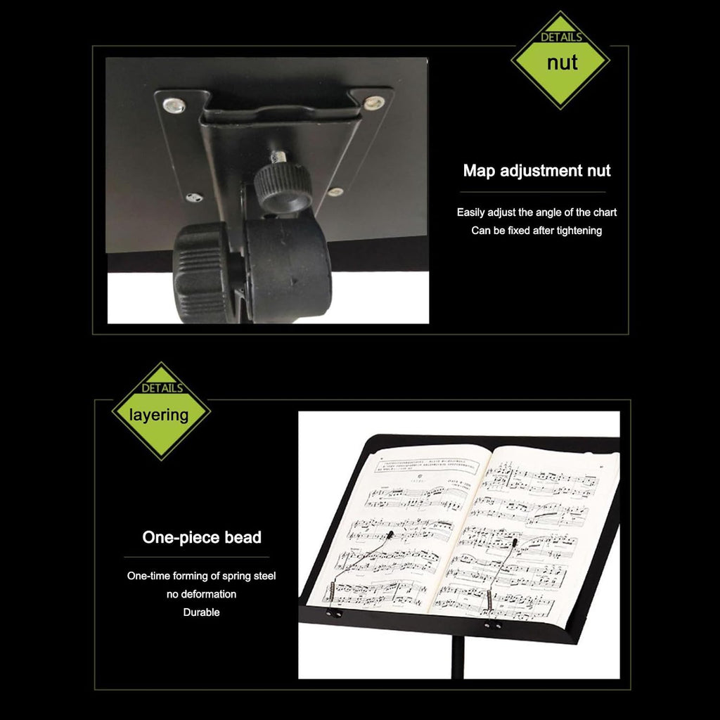 Portable Music Stand, Folding Sheet Music Stand with Microphone Stand & Carrying Bag, Height Adjustable, Non-Slip, Metal Tripod, for Guitar, Violin, Ukulele, Drums, for Laptop