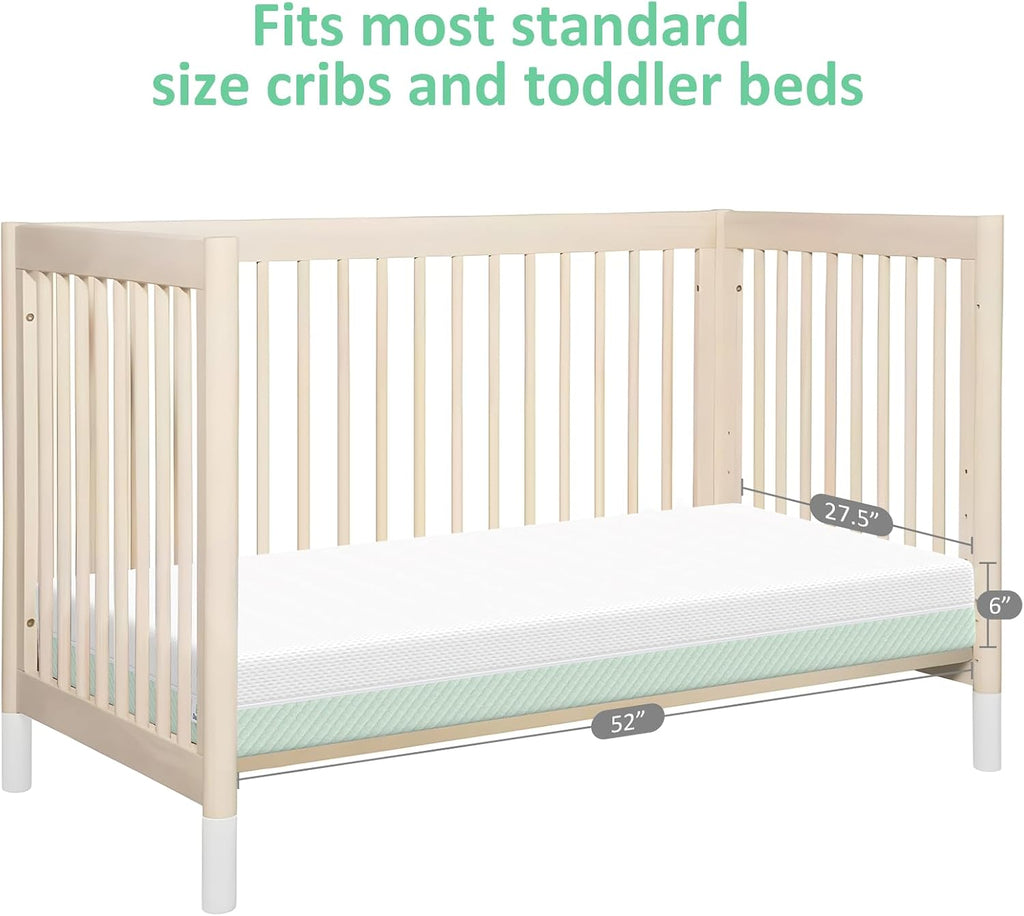 Dourxi Crib Mattress, Dual Sided Comfort Memory Foam Toddler Bed Mattress, Triple-Layer Breathable Premium Baby Mattress for Infant and Toddler w/Removable Outer Cover - White&Green