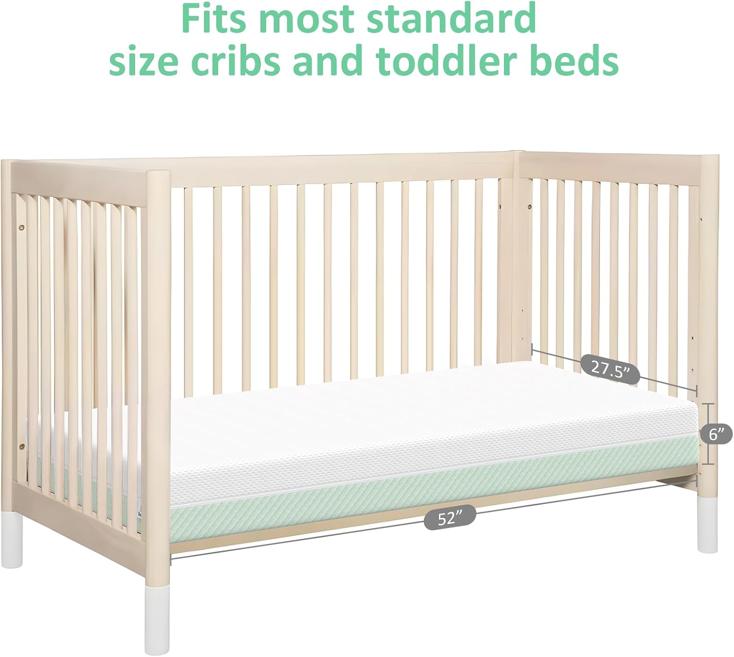 Dourxi Crib Mattress, Dual Sided Comfort Memory Foam Toddler Bed Mattress, Triple-Layer Breathable Premium Baby Mattress for Infant and Toddler w/Removable Outer Cover - White&Green