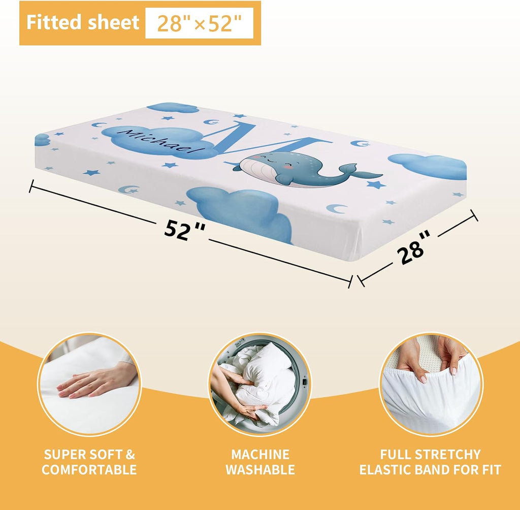 Terwex Personalized Crib Bedding Set, 5 Pcs Custom Nursery Bedding Sets with Name, Infant Bedding Set for Baby Boys Girls, Blue Dolphin Double Layer Baby Crib Set, Babies Toddlers Kids Customized Gift