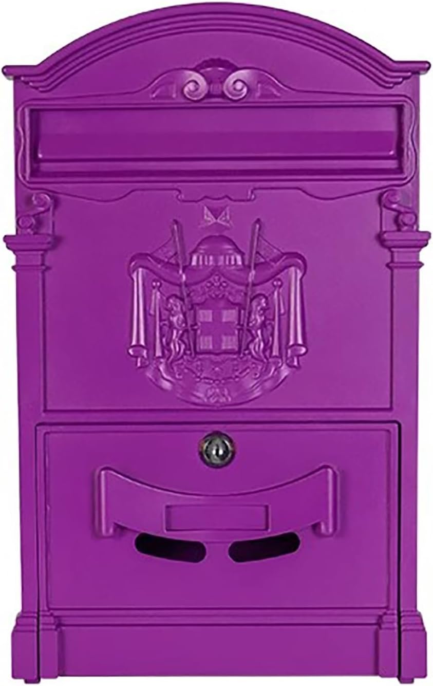 Mailboxes for Outside, Wall Mount Locking Mailbox, Vintage Large Capacity Mail Box, Security Mail Letter Metal Mailbox, for Outside(Purple)