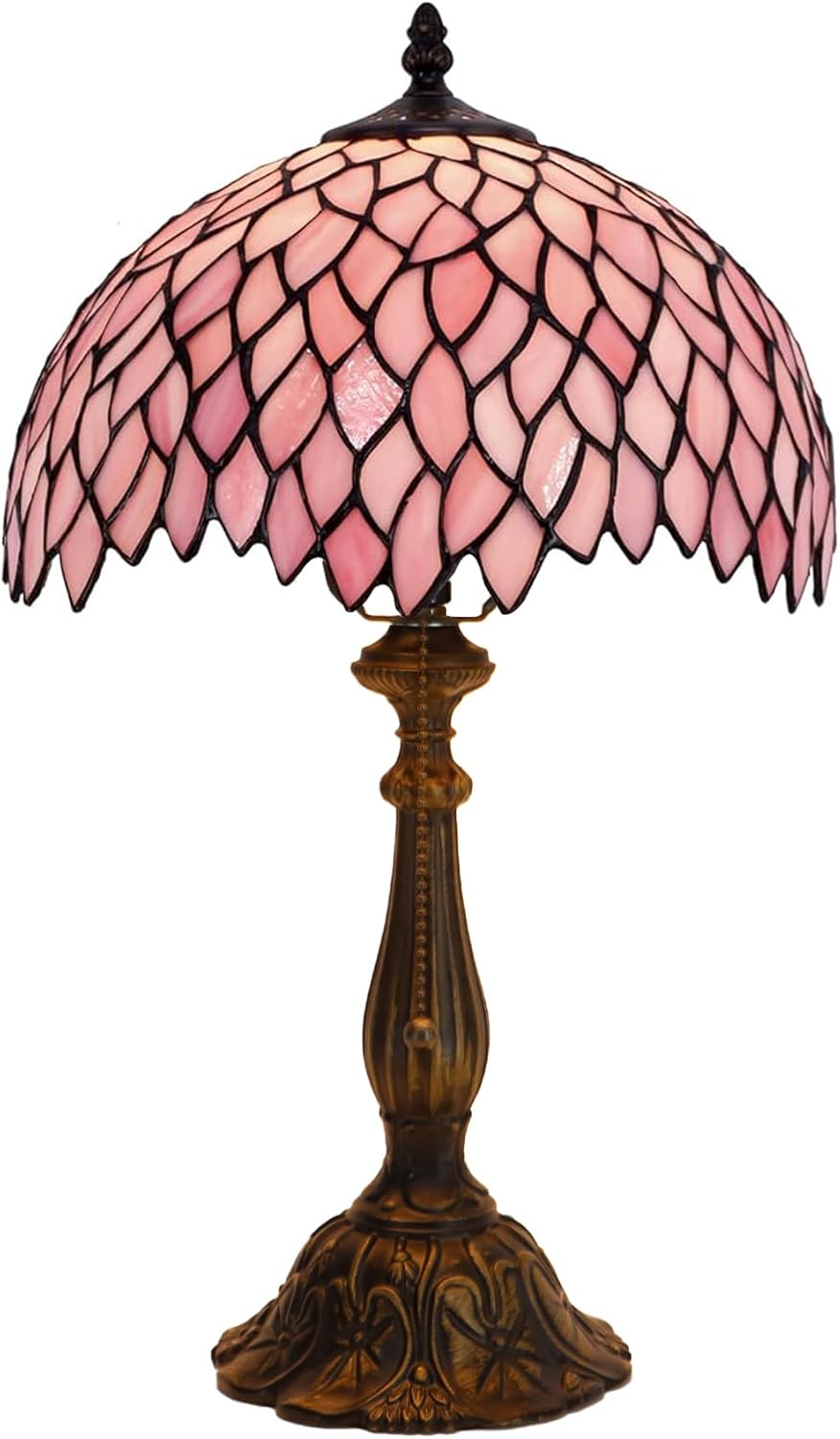 Tiffany Lamp Stained Glass Table Lamp Bedside Reading Light W12H19 Inches (Pink Wisteria)