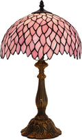 Tiffany Lamp Stained Glass Table Lamp Bedside Reading Light W12H19 Inches (Pink Wisteria)