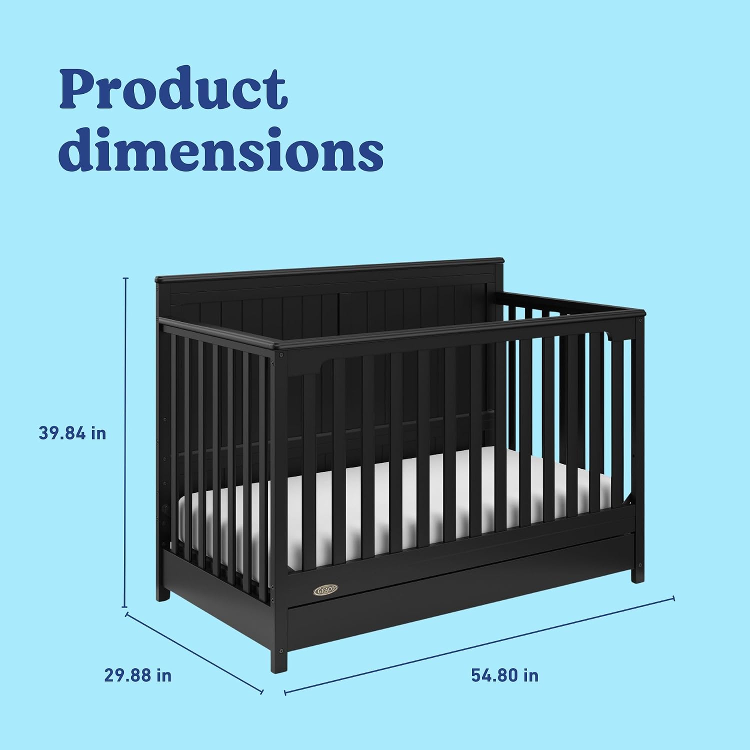 Graco Hadley 5-in-1 Convertible Crib with Drawer – GREENGUARD Gold Certified, Fits Standard Crib Mattress, Converts to Toddler Bed, Daybed and Full Bed, 4 Adjustable Mattress Heights (Black)
