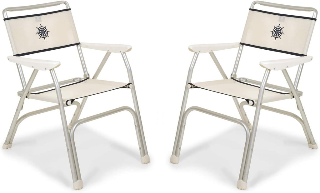 Boat Chairs White Vinyl MESH Deck Folding Marine Aluminum Furniture Set of 2 M100PW