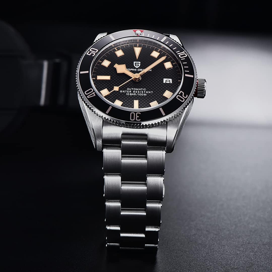 HaiQin Pagani Design 1671 V2 Classic Men's Automatic Watches Japanese NH35A Self-Winding Movement 100M Waterproof Mechanical Watch, Stainless Steel Aluminum Bezel Fashion Business Luminous Watch Date