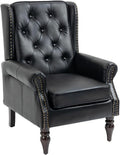 Mid-Century Wingback Chair, PU Leather Accent Chair Armchair with Buttons,Modern Living Room Chairs with Rivet Decoration,Leisure Single Sofa Chair for Bedroom,Club,Home Reception (PU Black)