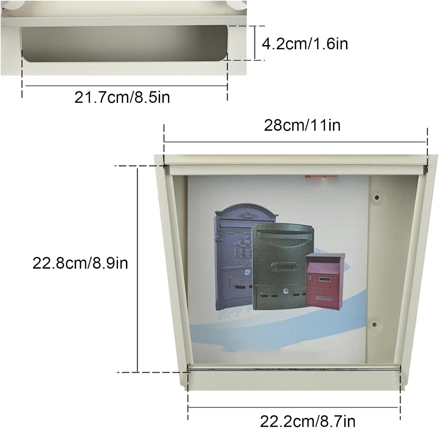 Secure Mailbox with Key Lock, Weatherproof Outdoor Post Box, Metal Collection Box, Hanging Lockable Mailbox for Safe Mail Delivery - Off-White Color